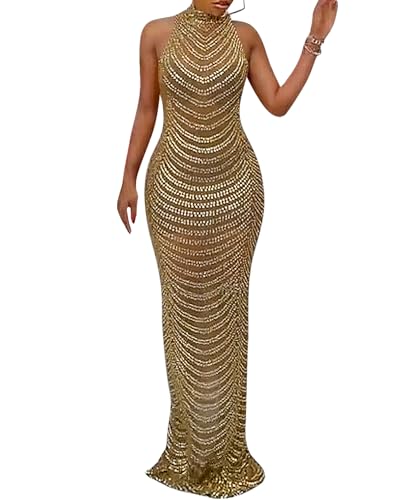 Nagfar Women Rhinestone and Sequin Birthday Party Sexy Club Night Out Holiday New Years Formal Dress
