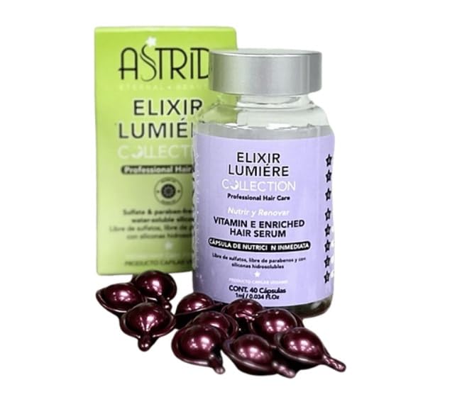 ASTRID Elixir Lumiere Hair Serum, Vitamin E Enriched Treatment, 40 Capsules, UV and Thermal Protection