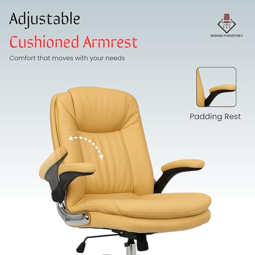 Image of Premium Leatherette Executive Office Chair with Chrome Base & Padded Armrests | Adjustable Height Swivel Desk Chair for Office & Home (Khaki)