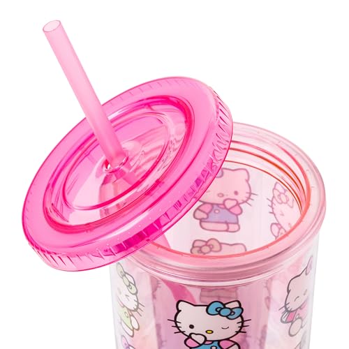 Image of Silver Buffalo Sanrio Hello Kitty Expressions Poses Plastic Cold Cup with Lid and Straw, 20 Ounces