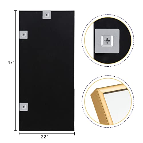 Image of NeuType 47 inchx22 inch Full Length Mirror Aluminum Alloy Frame Dressing Mirror for Bathroom /Bedroom /Living Room /Dining Room /Entry, Wall Mounted or Leaning Against Wall, Golden (No Stand)