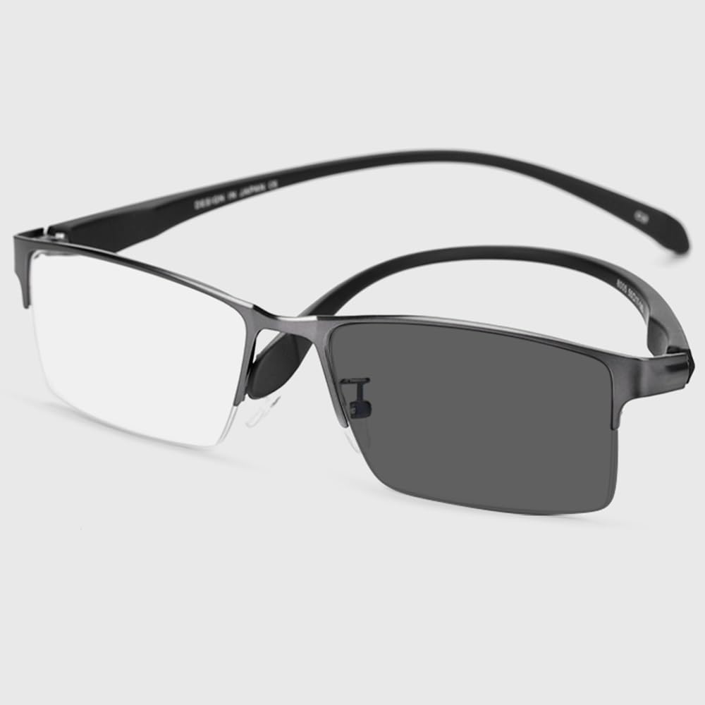 SFIVE Selbsttönende Gleitsicht Sonnenlesebrille Unisex，HD Halber Rahmen Presbyopie Brille Schwarz，Progressive Multifokus Lesebrille Tragbare 1.5 (Color : Black, Size : +2.0)