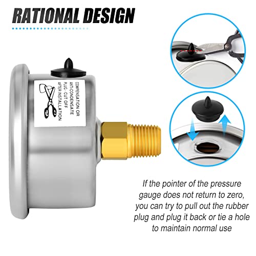 Image of MEANLIN MEASURE 0~100Psi Stainless Steel Glycerin Filled Pressure Gauge 1 /8 inch NPT 1.5 inch FACE DIAL, with 4AN Pressure Take Off Fitting, Liquid Filled Pressure Gauge WOG Water Oil Air Back Mount