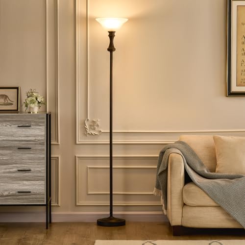 Image of Torchiere Brown Floor Lamp for Living Room with Glass Shade-71IN
