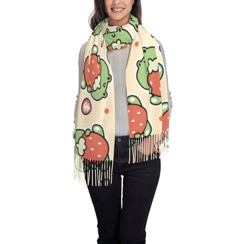 Frog Hold Strawberry Print Women's Scarf Pashmina Shawls and Wraps for Wedding Evening Party Long Warm Scarves