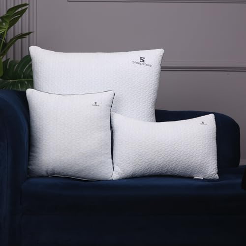 Image of SleepStore Fibrom Cushion Pillow for Relaxing, Pack of 2, 12x18 Inch | Medium Firm Support | Versatile Pillow for Back, Side & Sofa Use | Soft Fiber Foam Comfort