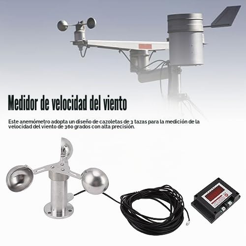 Anemómetro de Grúa Torre, Alarma, Medidor de Velocidad del Viento, Estación Meteorológica con 3 Tazas, Amplio Rango de Medición, Duradero para la Medición de la Velocidad del