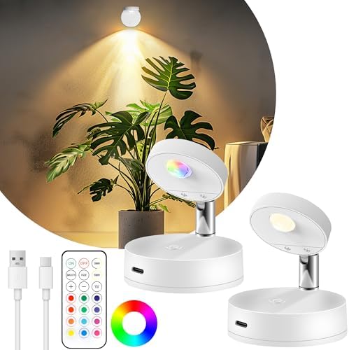 Battery Powered Grow Lights: Are These the Game Changers for Your Garden? 6 2 Pack Rechargeable LED Spotlight for Indoor, Wireless RGB Spot Light with Remote, Magnetic Picture Battery Operated Lamp, Ceiling Uplight Puck Lights with Rotatable Head for Plant Portrait Artwork