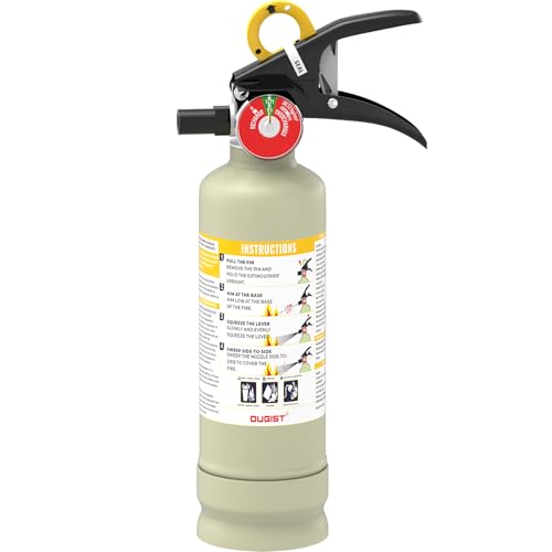 Ougist ABC Dry Powder Fire Extinguisher, 2.5lb – 1-A:10-B：C Rated for Home, Office & Vehicle, Quick Release, Easy-Grip Handle, Ideal for Electrical & Grease Fires, Car Extinguisher, Model FF1KG