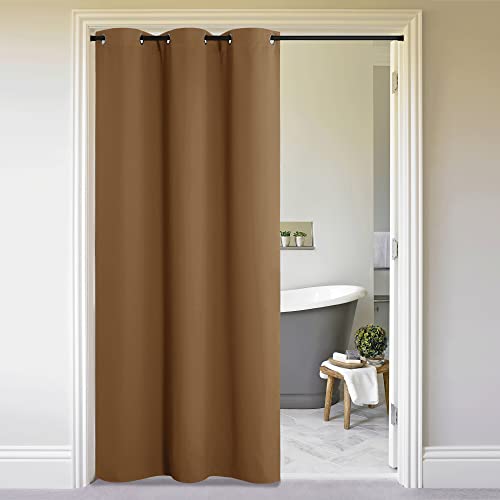 Image of NICETOWN Sound Reducing Room Divider Curtain Screen Partition, Function Thermal Blackout Patio Door Curtain Panel, Sliding Door Insulated Curtain, Gold Brown, 5ft Wide x 7ft Long