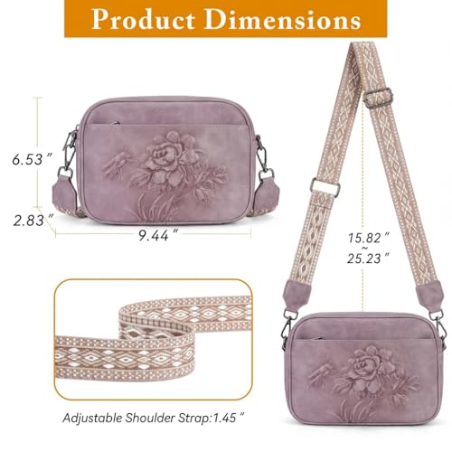 Image of Small Crossbody Purses for Women, Trendy Vegan Leather Crossbody Bag Embossed Travel Shoulder Handbags with Wide Strap