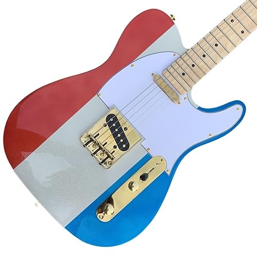 Guitare électrique rouge blanc bleu personnalisée au son aigu signature pour guitariste