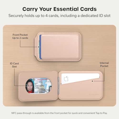 Image of Satechi Vegan-Leather Magnetic Wallet Stand, Minimalist iPhone Wallet with 4 Card Slots, NFC Pass Through, Phone Stand for iPhone 16-12, Desert Rose