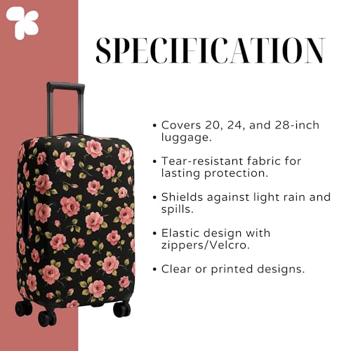 Image of AMPEREUS Trolley Bag Cover Set of 3 - Stretchless, Waterproof and Polyester Fabric with Flower Print Luggage Cover for Small, Medium & Large Size Suitcase Luggage Cover (20, 24 & 28 Inch)