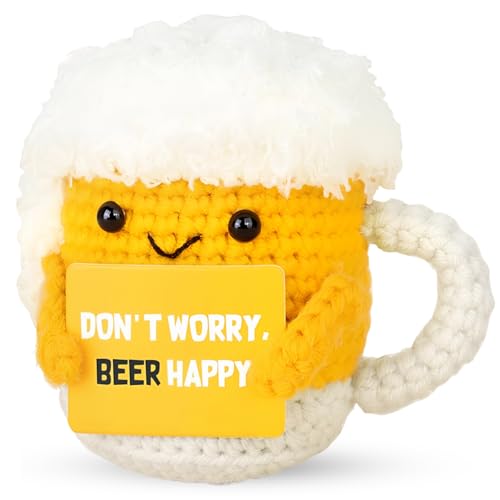 EduPlayte Muñecos de Ganchillo Jarra Cerveza, Cerveza Positiva Divertida con Tarjeta Positiva, Cerveza de Crochet Emocional Cerveza, para Niños, Familia, Amigos, Compañeros Trabajo, Parejas