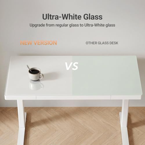 Image of Claiks Glass Standing Desk with Drawers & USB Ports 55 Inch