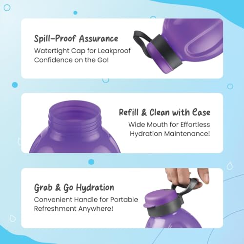 Image of oliveware Jumbo 2 Litre Water Bottle, 100% Leak Proof, BPA Free Premium Plastic Bottle, for Home, Office & Gym, Sturdy with Holder, Pack of 1 (Violet)