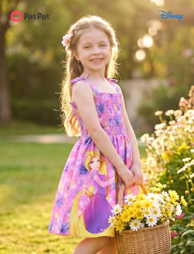 Image of Disney Princess Frozen Elsa Minnie Stitch Toddler Girl Dress Bow Tie Straps Smocked Summer Outfit Birthday Party Clothes 2-9Y