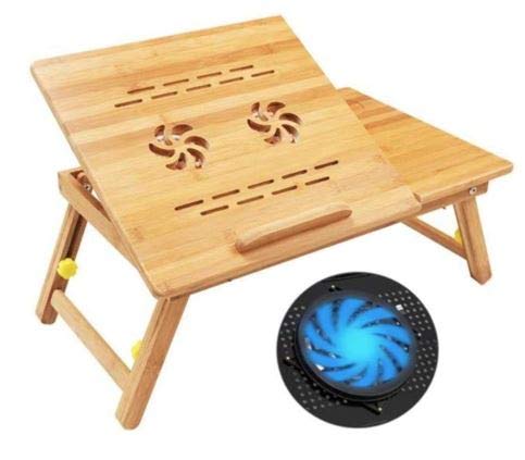 E-Home Bamboo Laptop Desk Adjustable with 2 CPU Cooling Fans  Portable Workstation 