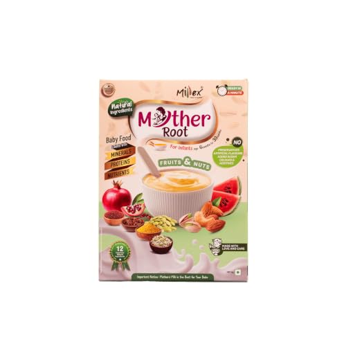 Image of Millex Mother Root Fruits & Nuts Baby Cereal | 400g | For Infants 6 to 30 Months | Pomegranate, Banana, Almonds, Cashew, Pista, Dates & Sprouted Ragi | No Sugar, No Preservatives, No Artificial Flavours | Ready in a Minute