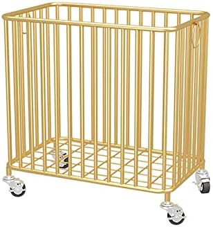 Rolling Laundry Hamper with Wheels,Large-size Metal Laundry Basket Cart,Clothes or Linen Storage Organize Hamper Bin for Living Room,Bathroom,Closet or Children Bedroom,Gold