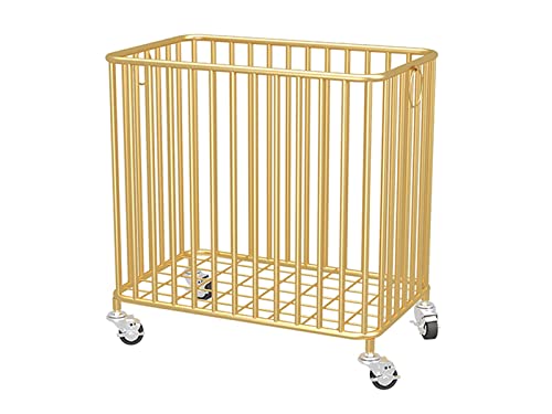 Rolling Laundry Hamper with Wheels,Large-size Metal Laundry Basket Cart,Clothes or Linen Storage Organize Hamper Bin for Living Room,Bathroom,Closet or Children Bedroom,Gold