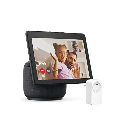Echo Show 10 (3e génération), Anthracite + Amazon Smart Plug (Prise connectée WiFi), Fonctionne avec Alexa - Kit de démarrage Maison connectée