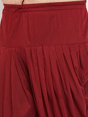 Image of VASTRAMAY Men's Silk Blend Solid Plus Kurta And Dhoti Set - Classic Ethnic Attire for Cultural Celebrations | Curved Hem Kurta With Contrast Cowl Dhoti Set