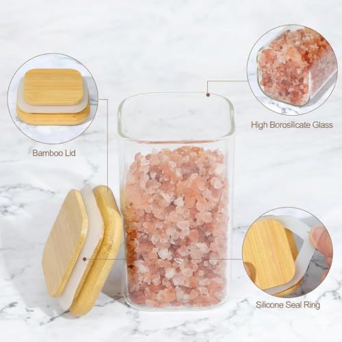 Image of Glass Food Storage Containers with Airtight Bamboo Lid, Coffee Storage Jars for Home Kitchen, Pantry Tea, Spices, Snack (SQUARE 280 ML JAR, SET OF 12)