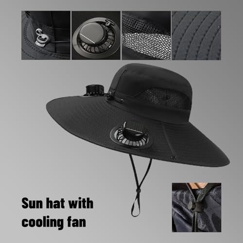 Image of Wide Brim Hat with Fans Solar Power, with Built in Solar Fans, Outdoor Men Sun Hat for Fishing, Beach, Hiking (US, Alpha, One Size, Camouflage)
