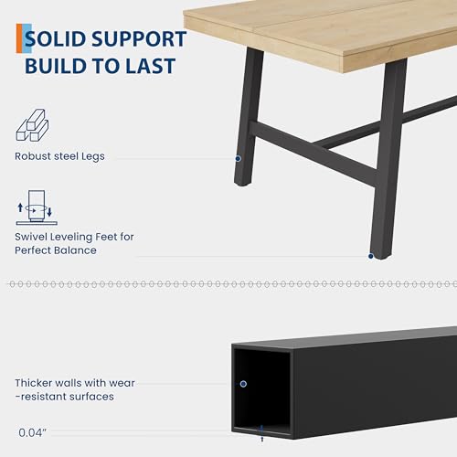 Image of GarveeHome Industrial Dining Table for 8-10 People, 86.61 inch Long Kitchen Table with Sturdy Metal Frame, Rectangular Counter for Dinner, Kitchen, Dining Room (Natural, 87 inch Non-extendable)