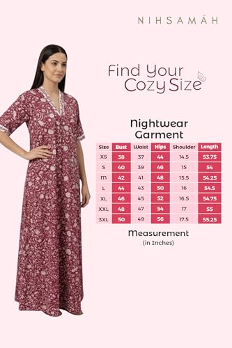 Image of NIHSAMAH Cotton Nighty for Women - Embroidered & Printed Stylish Night Gown, Comfortable Sleepwear Long Nightwear, Maxi