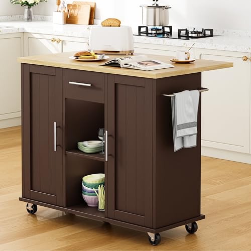 Shintenchi Kitchen Island with Storage, Bar Cart Cabinet Island Table