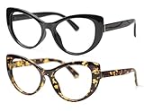 SOOLALA Womens Large Frame CatEye Eyeglasses Frame Reading Glasses, BkLeo, 1.75D