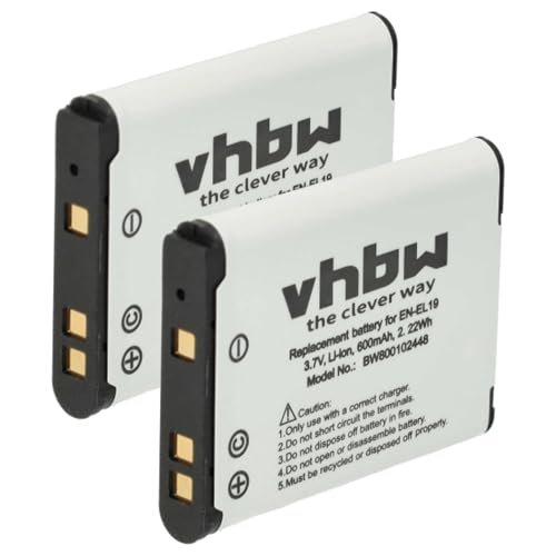 vhbw 2X Batería Recargable Compatible con Nikon CoolPix W100, S6700, S6900, S7000, S6800, S6600 cámara Digital, DSLR (600 mAh, 3,7 V, Li-Ion)