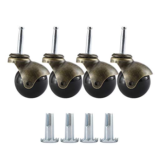 Artilife 4Pack Roues à roulettes 2" Roulette en cuivre antique avec 5/16" x 1-1/2"(8 x 38mm) Chaussette de montage pour chaise de canapé de meubles lourds