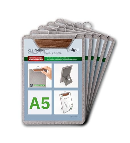 Porte-menu clipboard A5 SIGEL KB224/5 gris clair et brun lot de 5