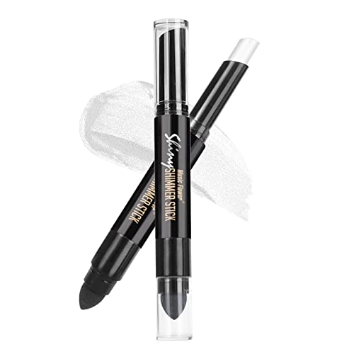 Music Flower Highlighter Stick, Double Ended Highlighter Makeup Stick With Sponge Brush, Shimmer Waterproof Long Lasting Smooth Silver Glitter Brighten Face Makeup Pencil, 1 Count #TOP28