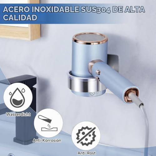 Miniatura 5 de Yybo Soporte Secador De Pelo, Porta Secador De Pelo De Acero Inoxidable, Colgador Secador Pelo, Soporte Para Secador De Pelo Sin Taladro Para Baño Dormitorio Hotel Barbershop