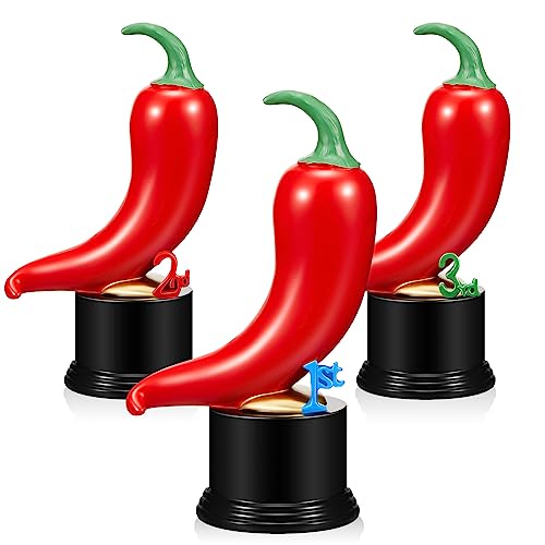 Yinkin 3 Pcs Chili Cook Off Trophies Chili Cook Off Prizes Medals Awards Decorations Salsa Contest Pepper Trophy for Winner Cooking Event Competition Gifts 1st Gold, 2nd Silver, 3rd Bronze(Cute)