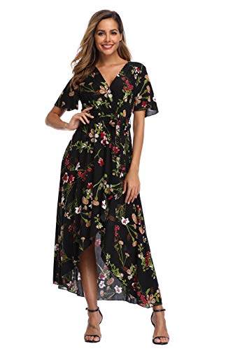 Image of VintageClothing Women's Wrap V Neck Floral Summer Dresses High Low Maxi Casual