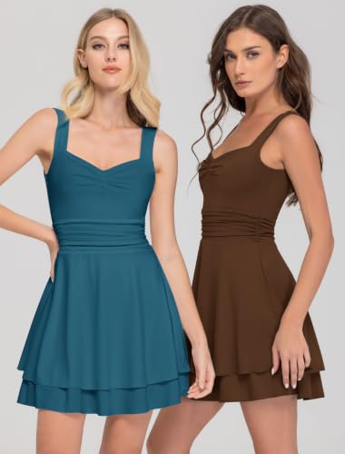 Image of IWD Women's Square Neck Sleeveless Mini Dress Corset A Line Short Dresses