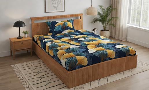 Image of Jashan Premium Glace Cotton 180 TC Flat Single Bedsheets for Summer Breathable | Wrinklefree (Size-60 X 90 Inch) with 1 Pillow Covers (Size-17 X 27 Inches, Green Beige)