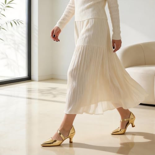 Image of RIBONGZ Kitten Heels for Women Closed Toe Comfortable Low Heels Pointed Toe Sexy Slip on Pumps Bridal Party Dressy Shoes