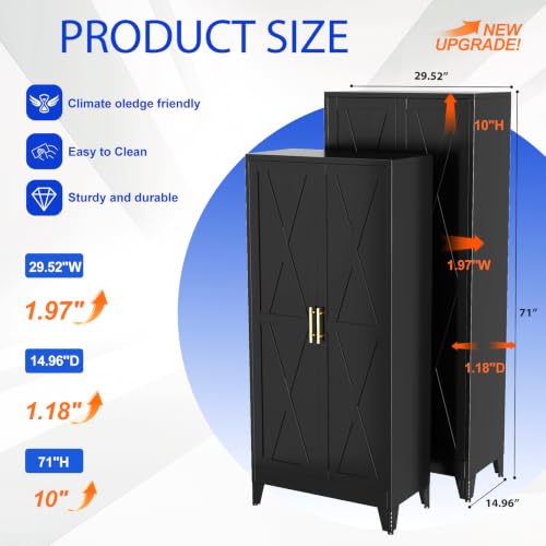 Image of GAIOUS 71 inch Tall Kitchen Pantry Cabinet,Metal Storage Cabinet Black Cupboard | Steel Office Cabinet, Freestanding Bookcase with 2 Doors and 4 Adjustable Shelves, Bathroom Kitchen Home Garage Tool Cabinet
