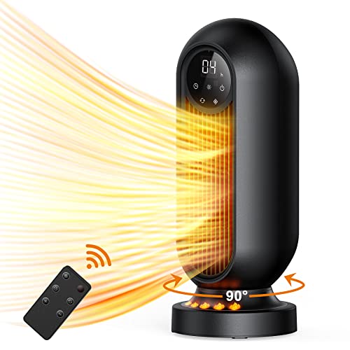 Space Heater, 90Â° Oscillating Heaters for Indoor Use 1500W PTC Ceramic Heater with Remote & Touch LED Display, 3 Modes Tip-Over Overheat Protection 12H Timer, Fast Heating Heaters for Bedroom Office