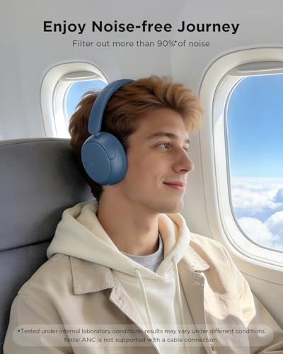Image of TALIX H30 Hybrid Active Noise Cancelling Headphones, 110H Playtime Hi-Res Audio Bluetooth 6.0 Wireless Over Ear ANC Headphones for Commute /Travel (Blue)
