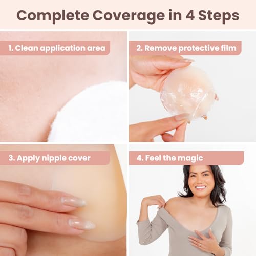 Go Nipless Nipple Covers for Women - Reusable Pasties Nipple Cover - Adhesive Silicone Nipple Pasties - Size A-D Womens Bra (1 Pair) Nude2