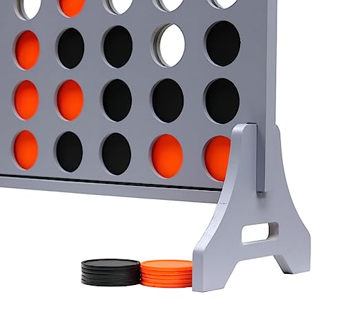 Image of Giant 4 in a Row Game for Family & Adults - Tailgating Pros Jumbo Grey Wooden Four in a Row Indoor & Outdoor Yard Game for Family Party Fun, Portable Activities for Patio, Backyard, and Camping