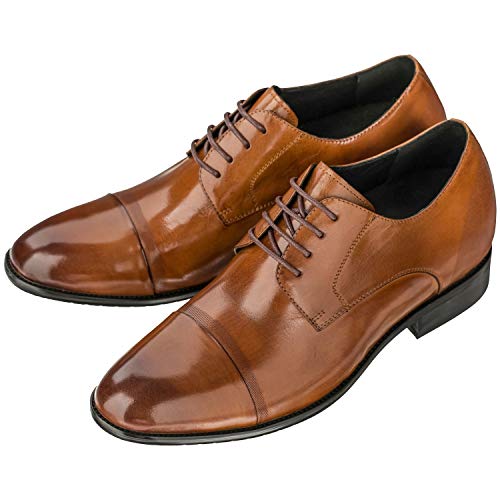 CALTO Men's Invisible Height Increasing Elevator Shoes - Antique Brown Premium Leather Lace-up Formal Oxfords - 2.8 Inches Taller - Y1002 - Size 9 D(M) US4